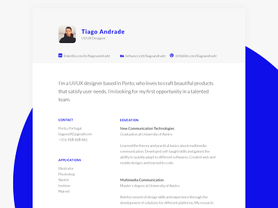 Personal resume branding clean cv designer minimal personal portfolio print profile resume ui ux
