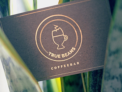 True Beans business card circle coffee egg gold logo