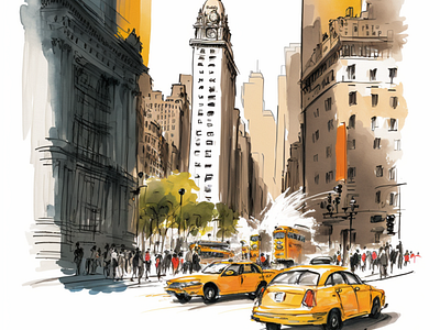 New York Yellow city design graphic design illustration new york new york city street taxi transportation watercolor yellow