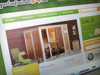 Gartenfreizeit commerce design green header home interface landing navigation page sale screen shadow shop slider ui web
