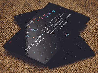 Gaming Business Card black business card computer game easy to use old school photoshop business card photoshop template retro business card space invaders template video game video game business card