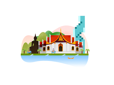 Bangkok Illustration architecture bangkok buddha city landmarks thailand vector art vector illustration