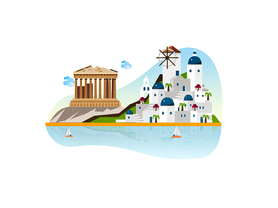Greece Illustration athens city greece landmarks sea south summer travel vector art vector illustration