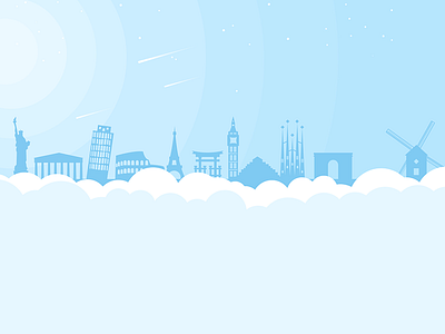 Custom illustration for travel website header blue city clouds landmarks sky travel vector vector art vector illustration world