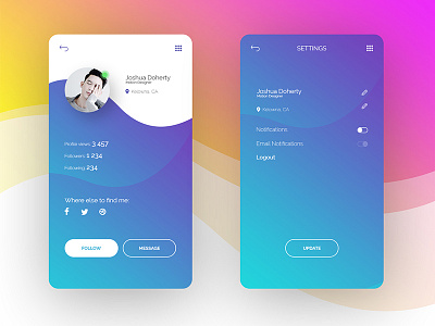 Daily UI - User Profile avatar minimal mobile app mobile interface settings ui challenge user interface user profile waves