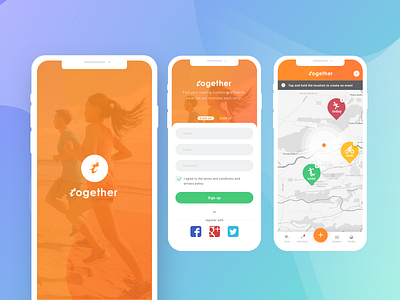 Fitness Tracker App app app store application fitness fitness tracker interaction ios location map material minimal onboarding placeholder running sign in sign up splash together ui ux