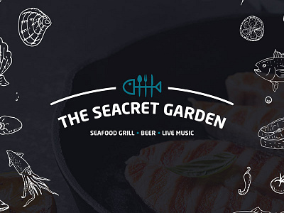 The Seacret Garden - Seafood restaurant logo beer branding blue blue logo brand design brand identity design branding fish fish logo flat icon icon design illustration logo logo design restaurant restaurant branding restaurant logo seafood typography vector