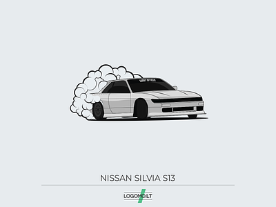 Nissan Silvia S13 2d automotive automotive design car digital art drift drifting flat grey illustration illustrator illustrator art nissan race race car racecar smoke tires vector