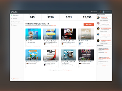 Dashboard interface for web app activity dashboard interface notifications ui ux web app