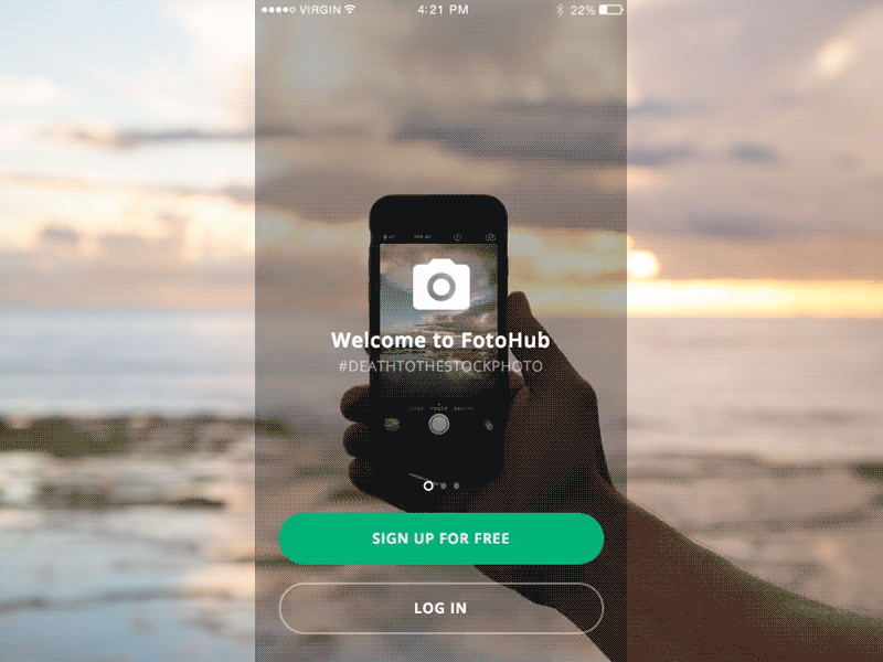 Photography App (Onboarding + Login) gif animations ux ui login signup app onboarding photography atomic