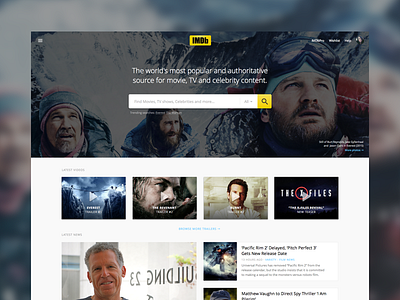 IMDb Homepage Re-design cinema hollywood homepage imdb internet movie database media movies search videos