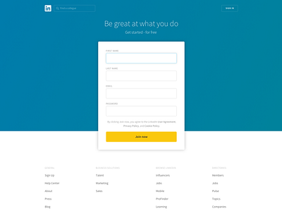 LinkedIn homepage forms input input fields landing page linkedin sign up form