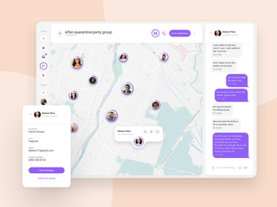 Group-oriented messenger. Map view chat map maps messenger messenger app ui webdesign white whitespace