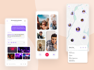 Group oriented messenger | Mobile version call chat chat app chatting light light ui map maps mobile mobile app mobile ui video video call white whitespace