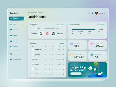 Football manager dashboard dashboard dashboard app dashboard design dashboard ui football standings webdesign