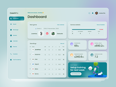 Football manager dashboard