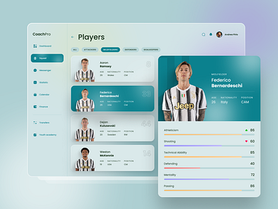 Players management | Football manager platform dashboard dashboard app dashboard design dashboard ui football football app football club juventus