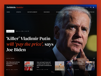 News website biden dark dark mode dark theme dark ui hero banner news putin webdesign