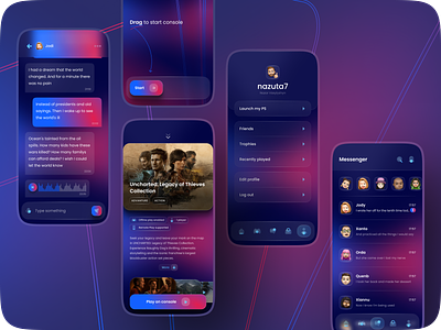 PS Mobile App Concept | 2 blue chat chat ui dark ui game page game profile playstation profile ps ui