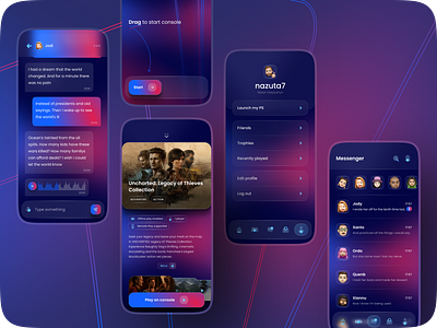 PS Mobile App Concept | 2 blue chat chat ui dark ui game page game profile playstation profile ps ui