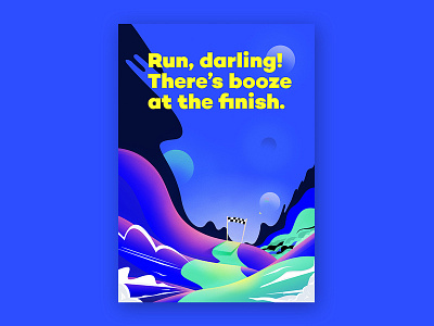 'Run Darling' blue challenge colorful design drawing illustration landscape lines motivation office poster quote run space