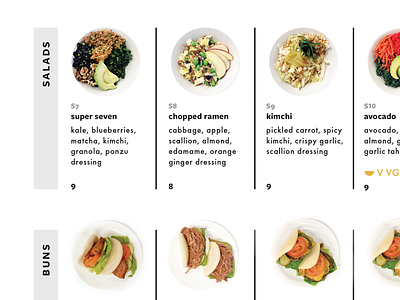 salads + buns food photography infographic menu design restaurant identity typography
