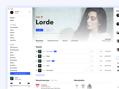 Spotify chat widget dashboard data list desktop minimal music music app product design redesign sketch spotify