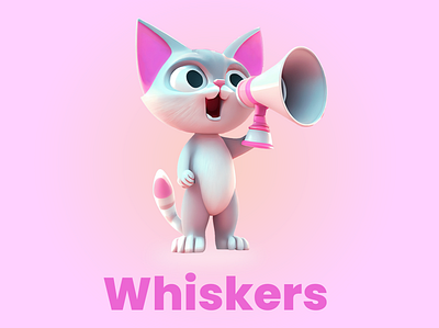 Meet Whiskers 3d 3d animals banner image branding cute animal characters design figure head graphic design hero image illustration
