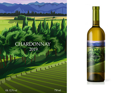 WINE bottle label design. Chardonnay