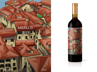 WINE bottle label design. Merlot