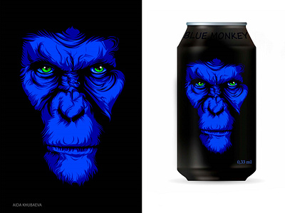 BEER can label design. Blue Monkey animal artist artwork beer black blue branding can design illustration label logo monkey nature vector