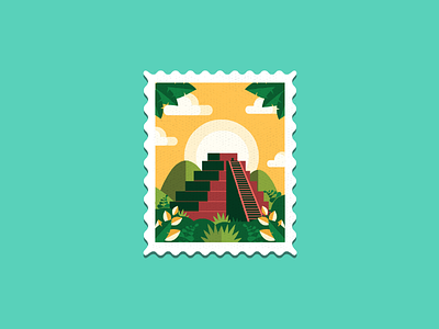 Aztec Pyramid Stamp colors design flat illustration shapes vector