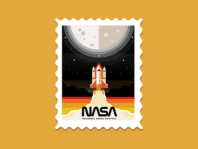 Nasa Retro Stamp flat design illustrator minimal postal stamp san diego space
