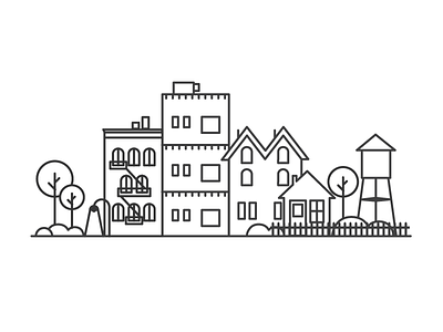 Small Town illustration line work vector