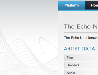 The Echo Nest website background echo nest music navigation website