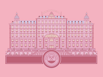 Grand Budapest Hotel – Colorized badge building color grandbudapest hotel illustration keys line lineart vector wesanderson