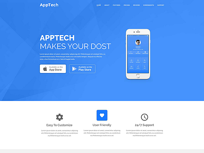 AppTech – App Landing PSD Template : $1psd android app app showcase clean flat app ipad app landing page mobile app modern phone psd template