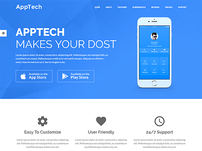 AppTech – App Landing PSD Template android app app showcase clean flat app ipad app landing page mobile app modern phone
