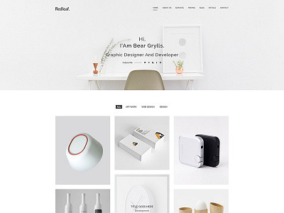 Redleaf – Minimal Portfolio PSD Template agency art grid marketing minimal modern one page online business psd responsive seo small business