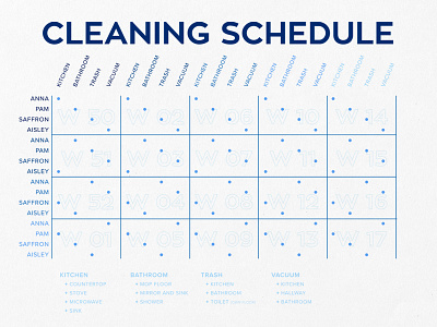 Cleaning Schedule blue cleaning contribute design flatmates graphic design housing information print roommates schedule