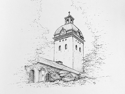 Caroli Kyrka building church clock dhultin house illustration tower window