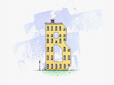 B b blue building dhultin illustration smoke typography window yellow