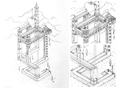 The Tower dhultin escher flag house illuatration indian ink lift line art maze monument valley perspective tower