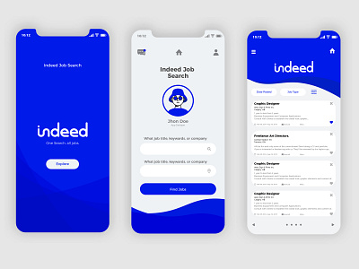 Re-design Indeed App app blue blues branding design flat gold icon indeed logo ui ux web
