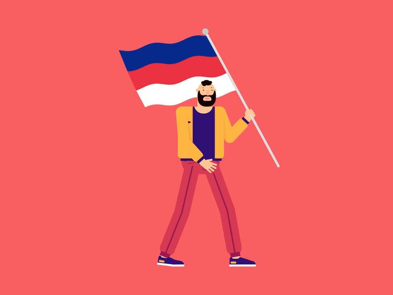 Character walking with flag