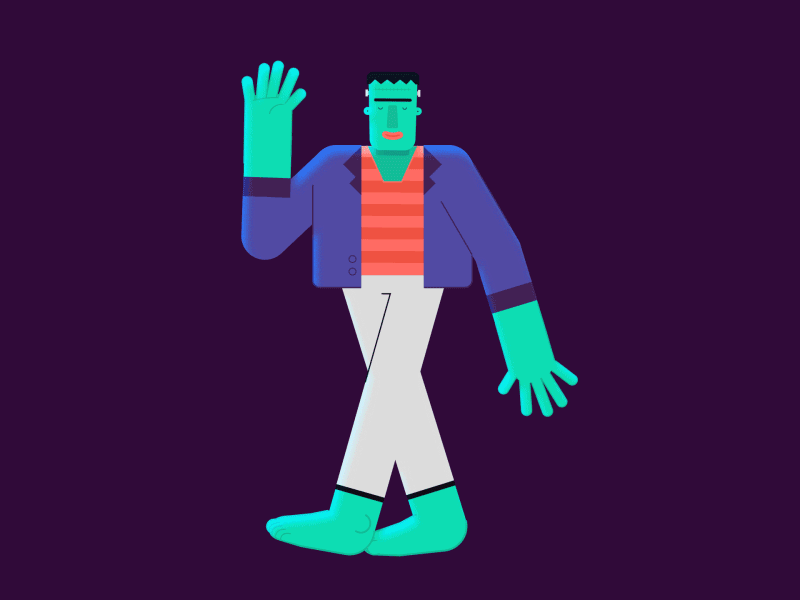 HELLOween 2d after affects animation character character animation frankenstein gif halloween illustration mograph motion rubberrose walkcycle wip