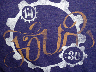 14four30 14four gear gears halftone hand done orange shirt thirty time tshirt type vector
