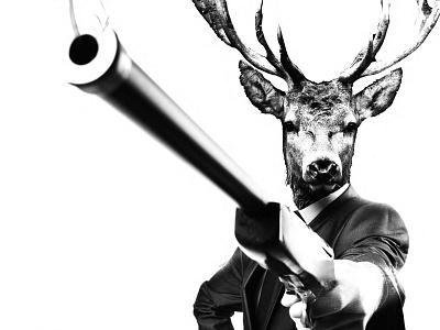 The World Wide Web is not enough. black and white bond deer gun poster suit