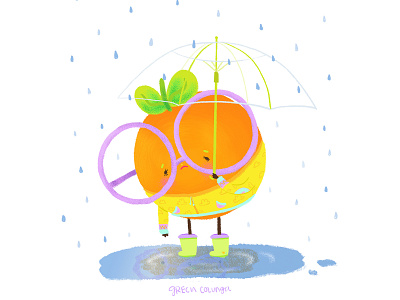 Sad&Tired character design children illustration cute digital painting doodle fruit illustration kawaii orange rain raincoat sad umbrella