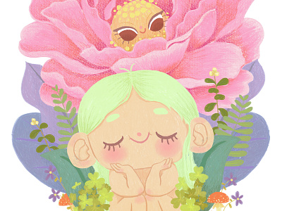 Dreaming character design children illustration clover cute digital painting dream editorial illustration fantasy flowers garden illustration kawaii mushroom painting roses